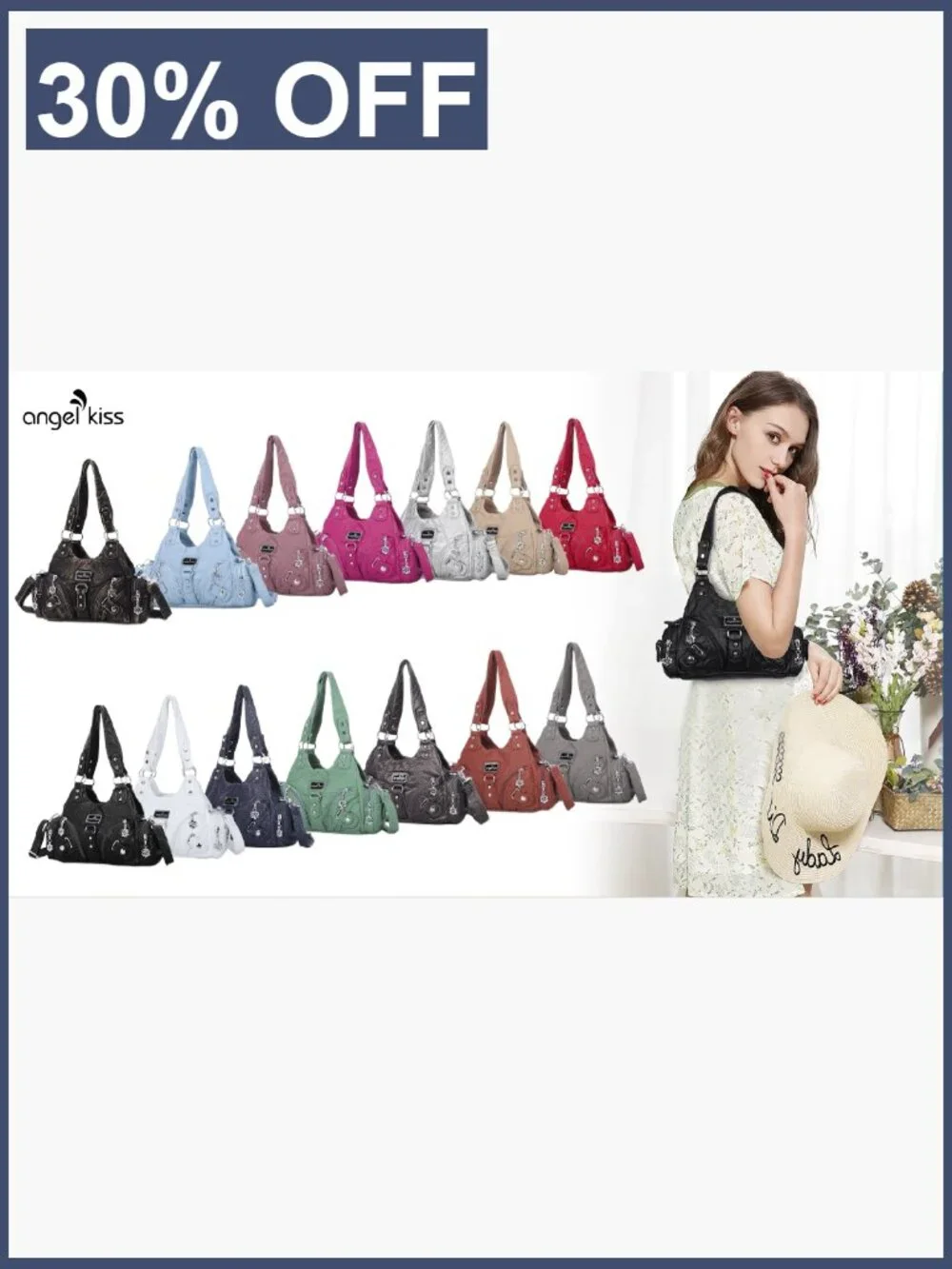 Multi-Pocket Vegan Leather Hobo Shoulder Crossbody Bag Women Tote Zipper
